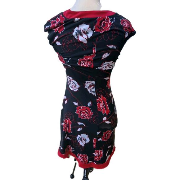 Vintage Y2K La Belle‎ Medium Rockabilly Stretch Faux Wrap Fitted Dress - Picture 3 of 7